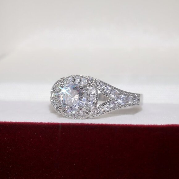 🌸Round Shiny CZ Noble Silver Wedding/Engagement Ring for Women, K808 - Picture 7 of 10